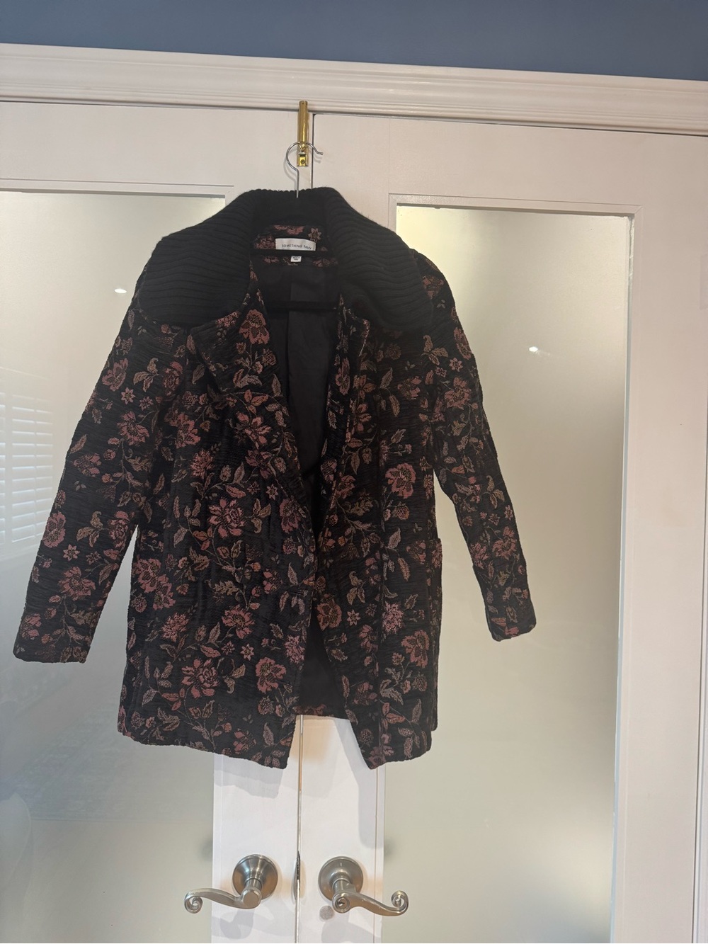 Something Navy-Floral Quilted Jacket with Ribbed Collar - Black & Rose